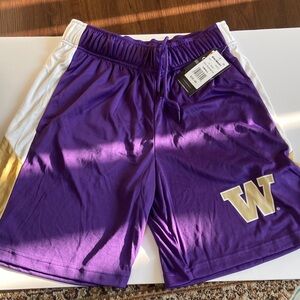 Purple Athletic Shorts with Gold and White Accents